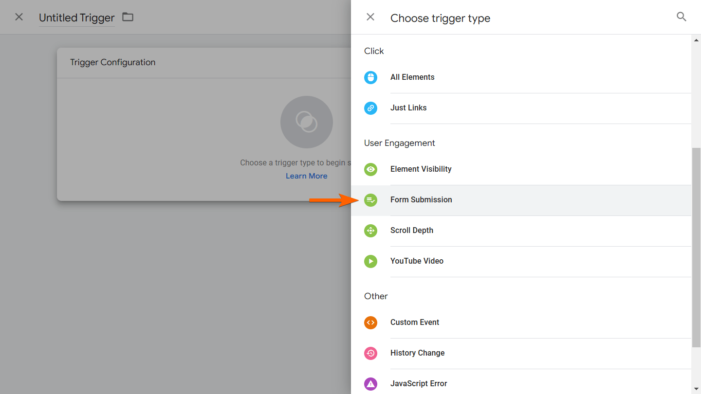 The Form Submission trigger type in GTM