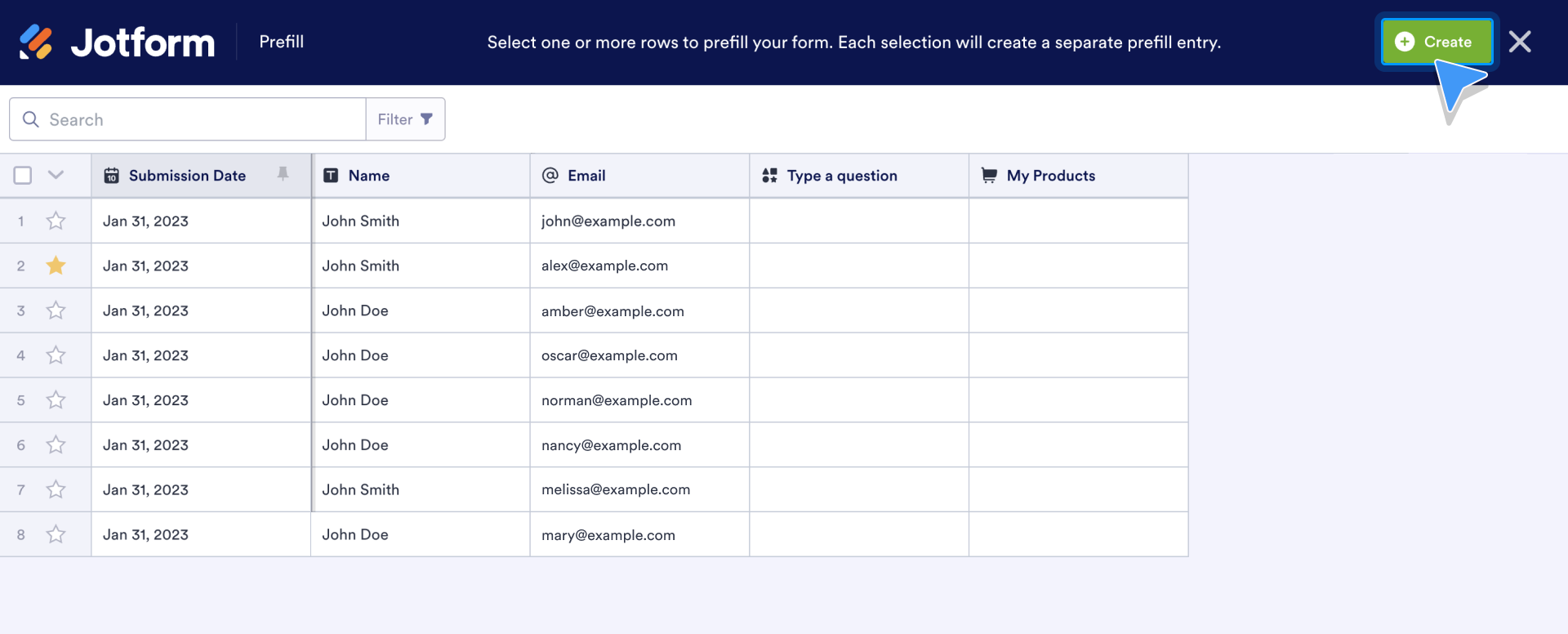 Select individual submissions