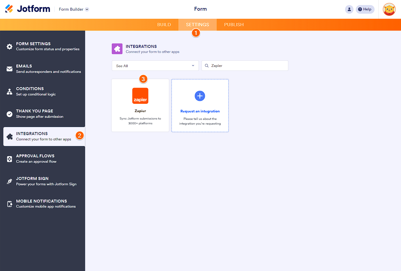 Zapier integration option in Jotform Form Builder